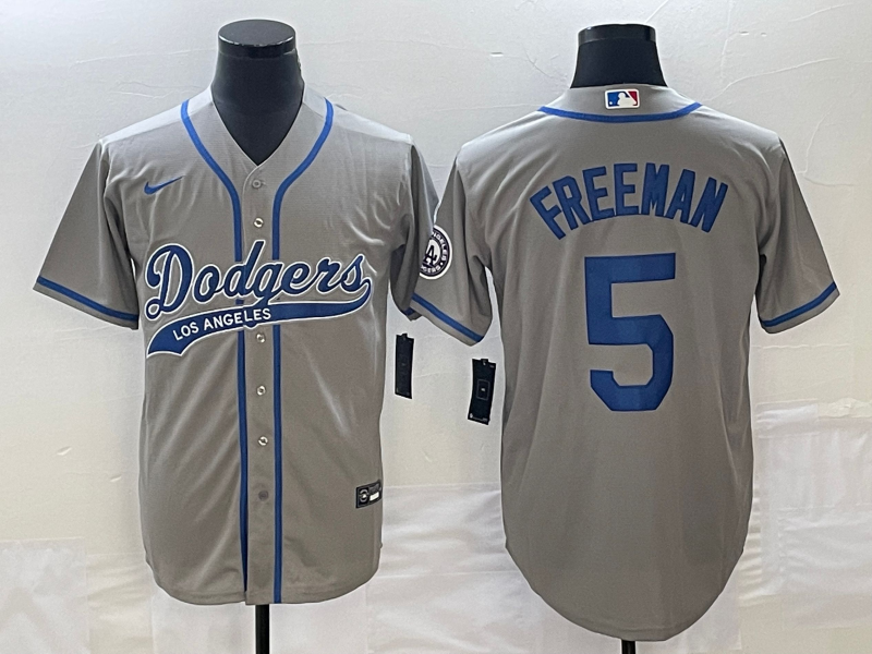 Men's Los Angeles Dodgers #5 Freddie Freeman Gray Cool Base Stitched Baseball Jersey Men's Los Angeles Dodgers #5 Freddie Freeman Gray Cool Base Stitched Baseball Jersey